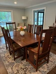 Stickley Mission Oak Trestle Dining Room Table Set With Spindle Arm/ Side Chairs Used. Price: $8000.00.