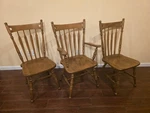 Three (3) Vintage Ethan Allen Nutmeg Maple Arrow Back Dining Chairs Used. Price: $895.00.