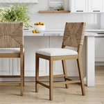 Nathan James Beacon 24" Boucle Wood Counter Height Bar Stool, Cream/brown, Pcs Open. Price: $314.99.