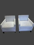 Lee Industries Set Of 2 White Leather Accent Chairs With Arms Nailhead Trim Used. Price: $1350.00.