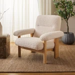 Attwell Cream Faux Shearling Accent Chair With Natural Wood Legs - Fully Assembl New. Price: $809.99.