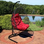 Resin Wicker Hanging Egg Chair With Steel Stand/cushions - Red By Sunnydaze New. Price: $499.00.