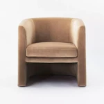 Vernon Upholstered Barrel Accent Chair Cushioned Seat Light Brown Velvet Used. Price: $220.00.