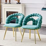 Set Of 2 Teal Puffy Bubble Ball Chain Velvet Dining Chairs New. Price: $239.99.