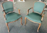 LOT/2 Antique Vintage 1960 French Louis Xv Style Morganton Chairs Emerald Green Used. Price: $225.00.