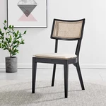 Modway Caledonia Wood Dining Chair With Cane Rattan Black Beige New. Price: $185.00.