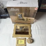 Allure Gold Vanity Set With Accent Mirror, Picture Frame & Lidded Container Open. Price: $10.00.