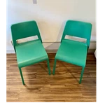 Ikea Set Of 2 Green Plastic Stacking Dining Chairs Matte Finish Used. Price: $40.00.