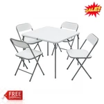 Mainstays 5-PIECE Folding Card Table And 4 Chairs Set Resin White Indoor Outdoor New. Price: $83.99.