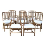Set Of Eight Authentic Iconic Mcguire Balboa Rattan Dining Chairs Rawhide Marked Used. Price: $8995.00.