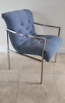Mid Century Stow Davis Milo Baughman Style Chrome Steel Tufted Scoop Arm Chair Used. Price: $495.00.