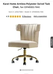 Jayden Creation Task Chair Modern Velvet Swivel + Adjustable Tan W/ Gold Base New. Price: $69.99.
