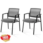 Dumos Grey Stackable Arm Chairs With Mesh Back And Upholstered Fabric, Sturdy... New. Price: $139.94.