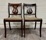Vintage Duncan Phyfe Style Harp Back Lyre Dining Chairs - Pair Used. Price: $495.00.