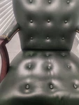 Green Button-tufted Leather Office Chair With Wood Accents & Brass Nailhead Trim Used. Price: $525.00.