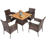 Patiojoy 5PCS Rattan Dining Furniture Set Wooden Table Top Arm Chair New. Price: $309.99.