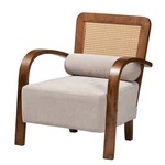 Baxton Studio Sage Light Grey Fabric And Brown Wood Arm Chair With Woven Rattan New. Price: $197.73.