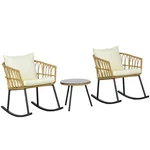 Outsunny 3 Pieces Patio Rocking Chair Set W/ Glass Top& Cushions Used. Price: $190.00.