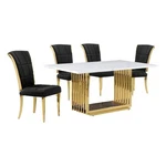 Best Quality Furniture White Marble Dining Set With Black Velvet Chairs New. Price: $2142.57.