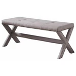 Best Master Fabric Upholstered Rectangle Accent Bench In Neutral Gray/nail Heads New. Price: $77.69.