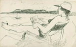 Woman Reading Lounge Chair At The Beach Ink DRAWING-C.1960S-AUGUST Mosca Unspecified. Price: $195.00.