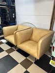 Blu Dot Dandy Leather Lounge Chair Set Of 2 Camel Metal Frame Used. Price: $2800.00.