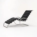 1980 Knoll Mies Van Der Rohe Mr Adjustable Chaise Lounge Chair In Black Leather Used. Price: $9000.00.