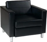 Stylish Pacific Armchair With Padded Seats And Silver Legs - Black Vinyl New. Price: $545.99.