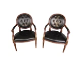 Ethan Allen French Louis Xvi Style Francesca Leather Tufted Arm Chairs - Pair Used. Price: $1695.00.