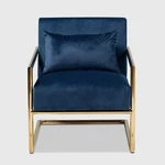 Baxton Studio Mira Velvet Upholstered Metal Lounge Chair Navy Blue/gold Open. Price: $388.00.