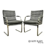 Mid Century Modern Milo Baughman Style Chrome Steel Cantilever Arm Chairs - Pair Used. Price: $850.00.