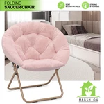 33" Foldable Soft Faux Fur Saucer Chair Pink Lazy Cozy Moon W/metal Frame New. Price: $69.99.