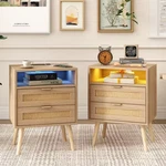 Vabches Rattan Nightstand Set Of 2 With Led Light&usb Ports Wood Bedside Table New. Price: $240.00.