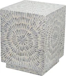 Benjara 18 Inch Modern Capiz Accent Table Stool, Square, Gray Starburst Pattern New. Price: $206.16.