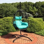 Resin Wicker Hanging Egg Chair With Steel Stand/cushion - Teal By Sunnydaze New. Price: $249.47.