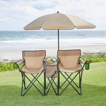 Brylanehome Twin Folding Picnic Chairs With Umbrella & Cooler - Taupe New. Price: $89.99.