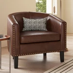 Modern Contemporary Upholstered Barrel Tub Club Accent Chair, Brown New. Price: $239.99.