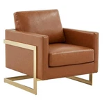 Leisuremod Lincoln Leather Accent Arm Chair With Gold Frame Cognac Tan New. Price: $723.03.