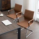Monibloom Ribbed Brown Leather Conference Chairs Set Chrome Frame Handle Bar New. Price: $350.00.