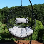 Black Resin Wicker Round Hanging Egg Chair With Cushions - Gray By Sunnydaze New. Price: $269.67.