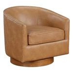 Maklaine Saddle Brown Faux Leather Wood Base Barrel Swivel Chair New. Price: $387.84.