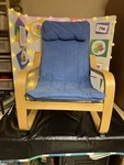 Ikea Po Children's Armchair Featuring Birch Veneer Frame And Blue Cushion Used. Price: $20.00.