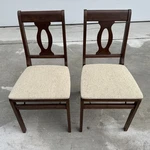 Vintage Mid Century Stakmore Wood Folding Chair Set Of 2 Beige Canvas Used. Price: $60.00.