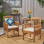 Phoenix Acacia Patio Dining Chairs, Wood With Outdoor Cushions, (set Of 2 New. Price: $278.94.