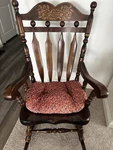 Ethan Allen Traditional Dark Wood Rocking Chair With Floral Cushion, 12-9019-618 Used. Price: $550.00.