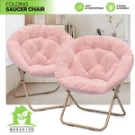Set Of 2 Foldable Faux Fur Saucer Chair Pink Modern Cozy Moon Seat W/metal Frame New. Price: $100.99.