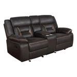 Benjara Tye 77" Glider Manual Recliner Loveseat- Cool Dark Brown Faux Leather New. Price: $1140.99.
