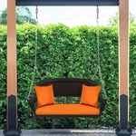 Jeco Wicker Porch Swing Espresso With Orange Cushion New. Price: $337.34.