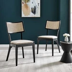 Modway Caledonia Wood Dining Chair With Cane Rattan Black Beige - Set Of 2 New. Price: $293.00.