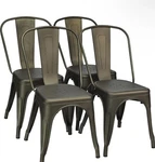 Costway Set Of 4 Dining Chairs 18" Metal Stackable Vintage Wood Seat Gun Color Open. Price: $85.60.